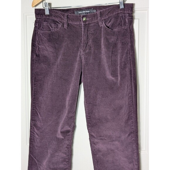 Calvin Klein Corduroy Pants Women 8 Purple Plum Straight Leg Pockets Y2K Logo - Picture 2 of 11